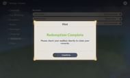How a successful redemption looks like in the game (Image via miHoYo)